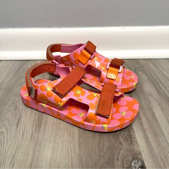 Mini Melissa Sandals Girls 3 Ping Pong Fabula Pink and Orange Floral Strappy - Picture 1 of 7